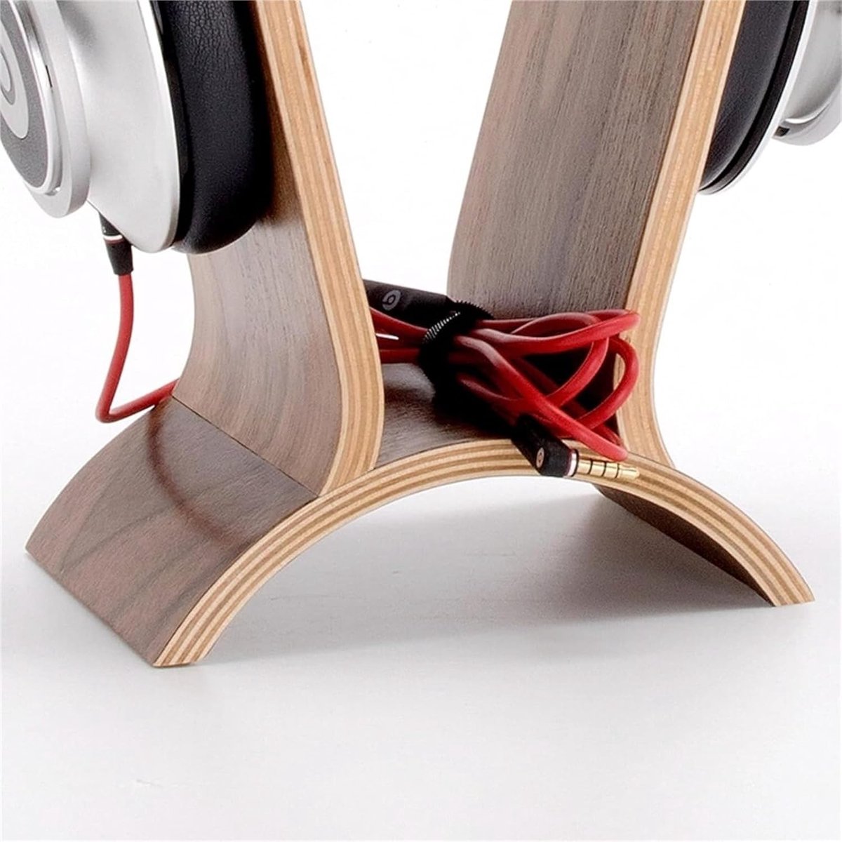Hoofdtelefoon Houder - Oordopjes Display - Bureau Organisatie - Massief Hout - 25.5cm Hoog - Houtkleur — cadeau in Gadgets - foto 4