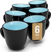 Pure Living Ibiza Dark Koffiemokken - 6 stuks - 435 ml - Turquoise (Aquamarijn) - Aardewerk - Magnetron & Vaatwasserbestendig