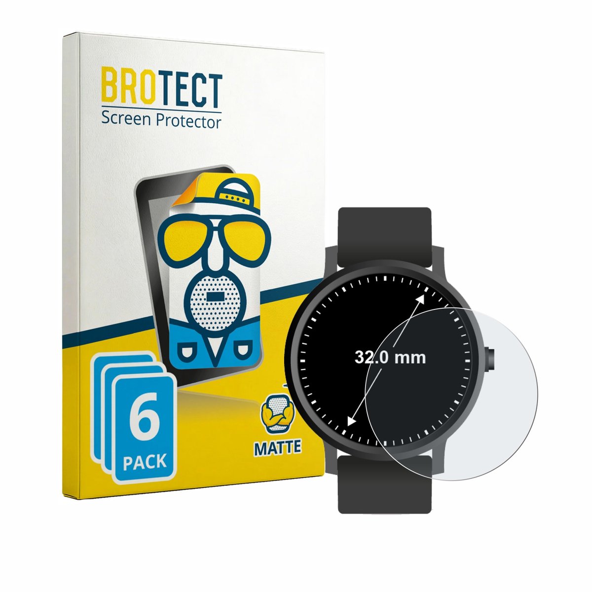 BROTECT - Screenprotector voor Horloges (Rond, ø: 32 mm) - Folie Beschermfolie matte 6 Stuks