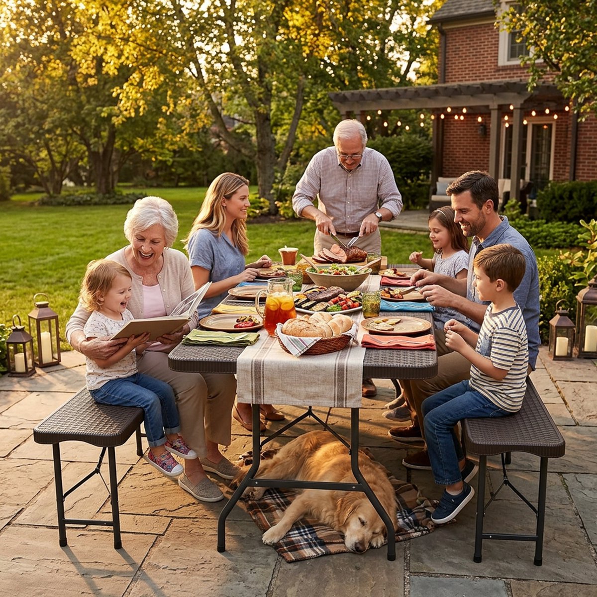 Opvouwbare Picknicktafel Met 2 Banken - 6 Personen - bruin - HDPE - UV- En Waterbestendig - Campingset