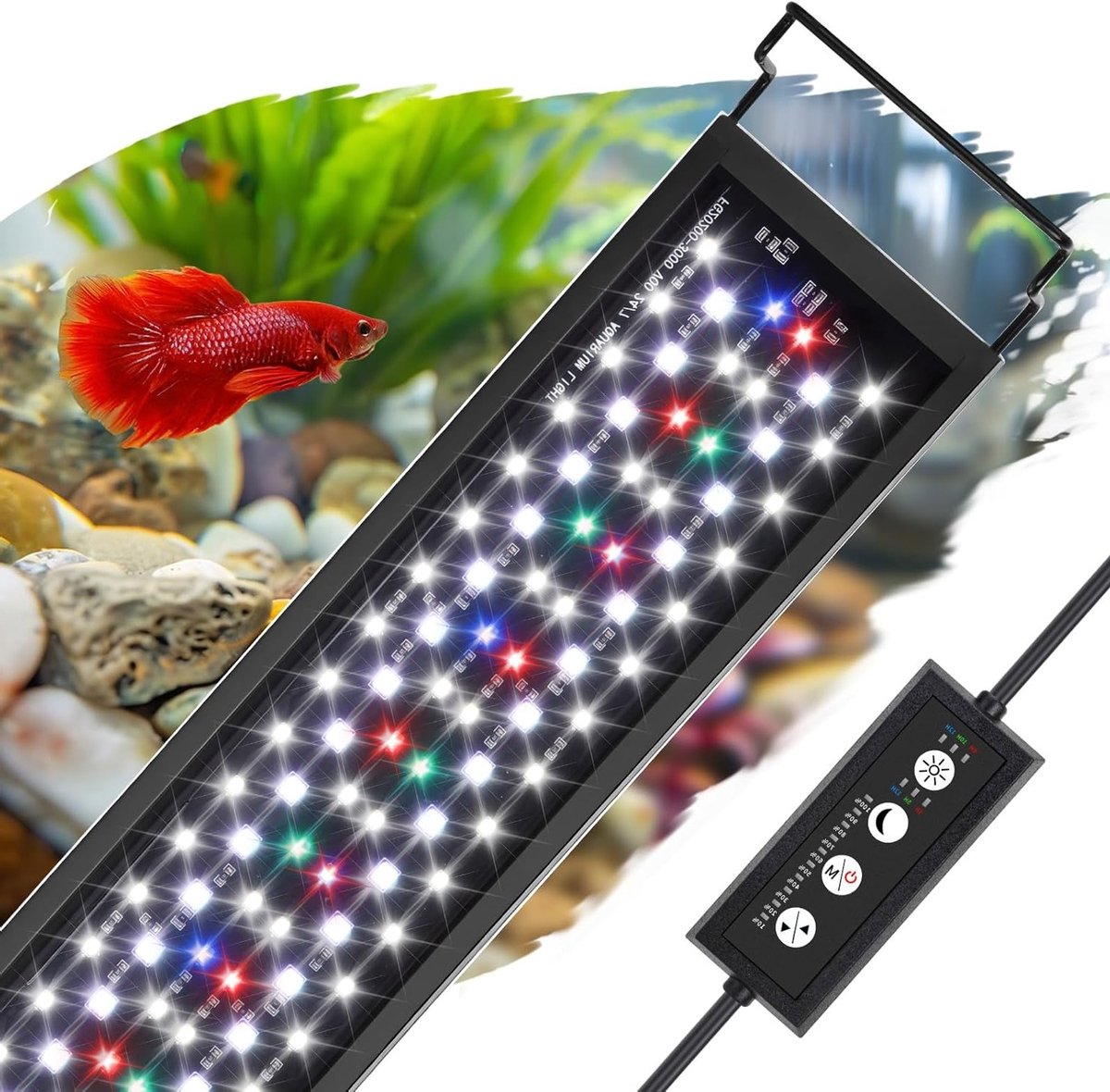 Volledige Spectrum Aquarium Verlichting met Timer, 9 Kleuren en 10 Heldere Instellingen voor 30-120CM Zoetwater Tanks