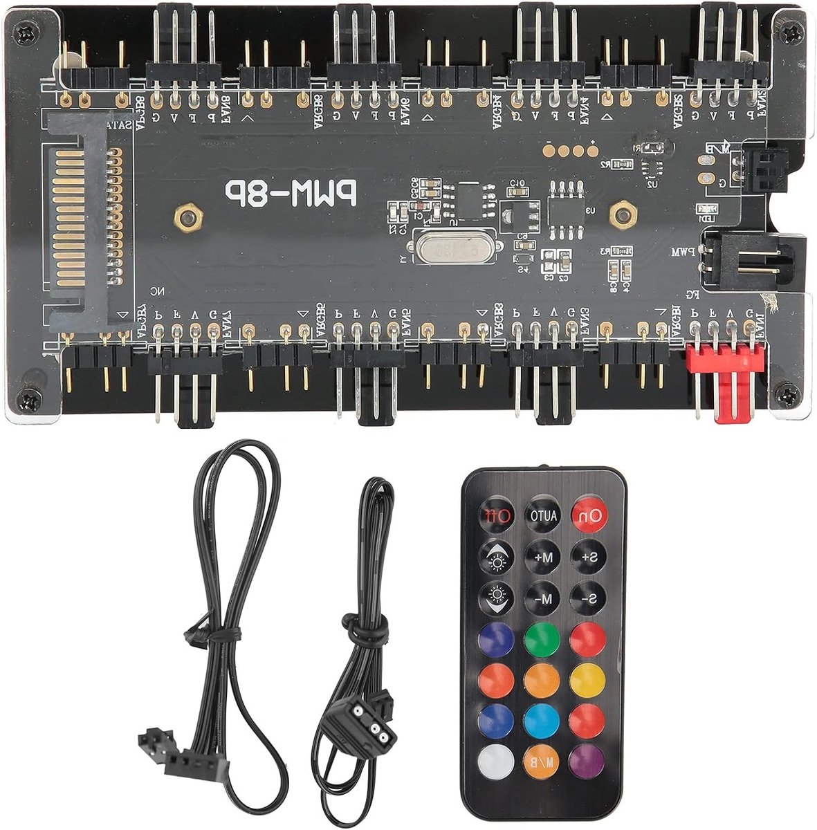 RGB Fan Hub voor Computerkoeling - 2-in-1 PWM Controller met SATA Voeding en Afstandsbediening voor Case Fans