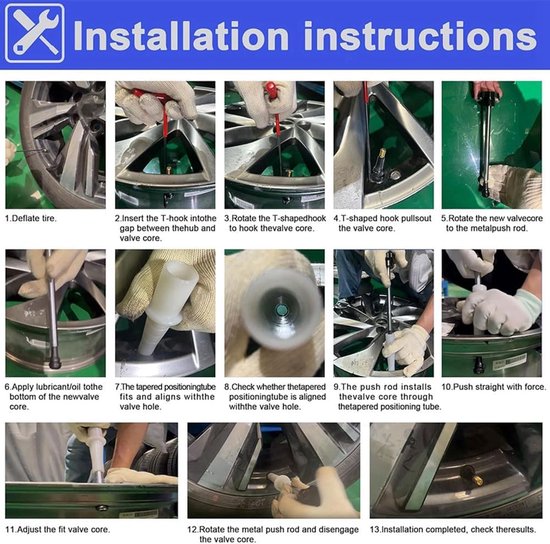 Ventiel Vervangingsgereedschap - Bandengereedschap Ventielkern - Banden Repareren - Snelwissel Set - 13 Stuks - Zwart — afbeelding 3