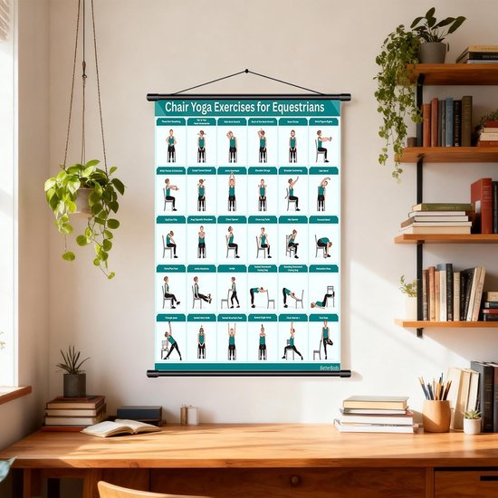 Stoel Yoga Kaart - Oefenposter Pilates - Thuis trainen - Beginnersvriendelijk ontwerp - 40x60 cm - Blauw — afbeelding 2