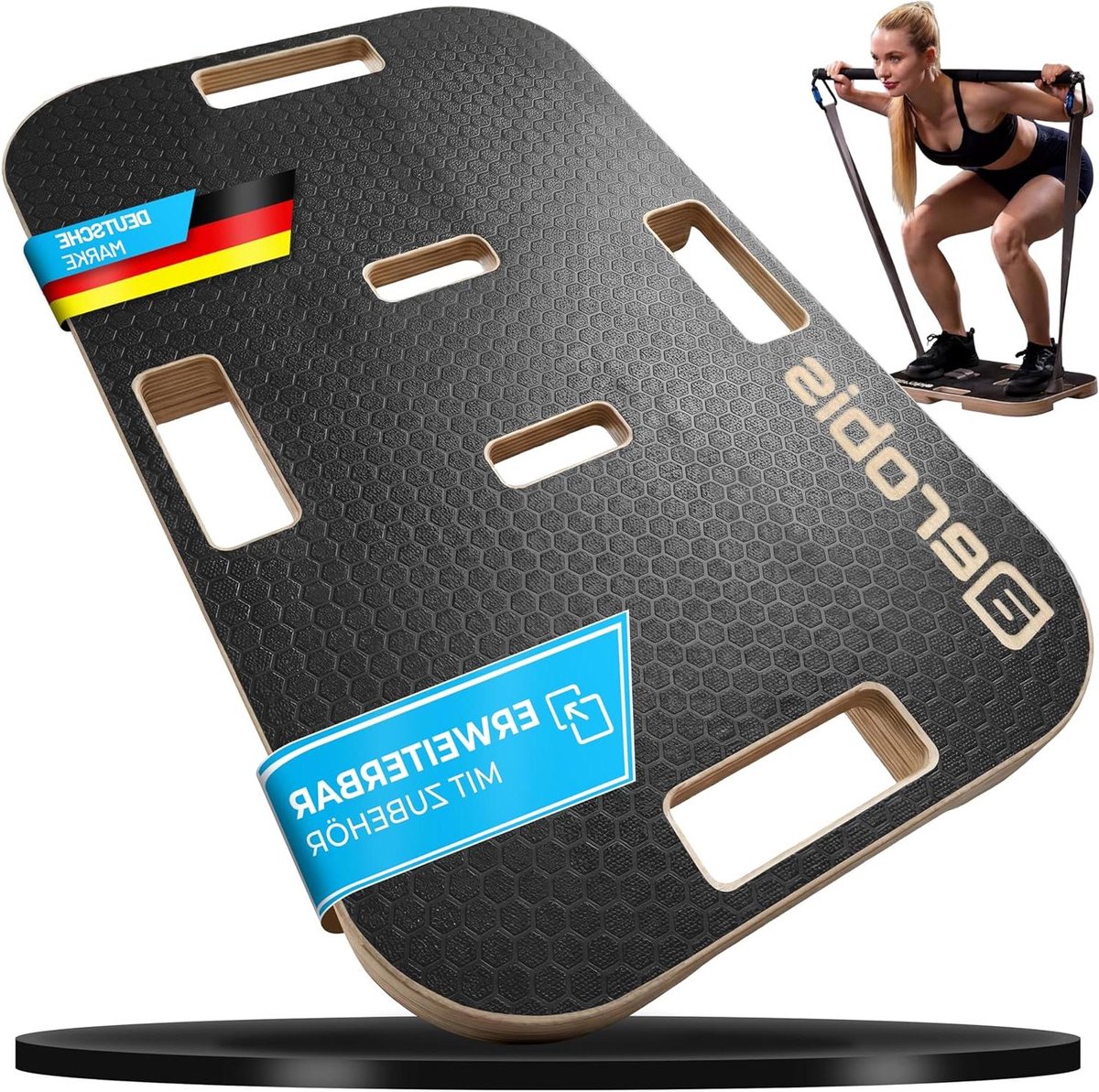 Trainingsplatform - Fitnessplaat Hout - Weerstandstraining Thuis - Antislip Rubberen Voetjes - 57x35 cm - Zwart