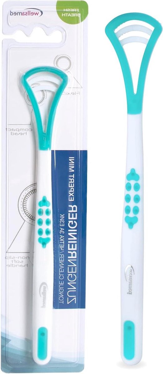 Tongreiniger Expert Mini - Tongschraper smal - Mondhygiëne verbeteren - Dubbelzijdig schraapvlak - 1 stuk - Groen-wit