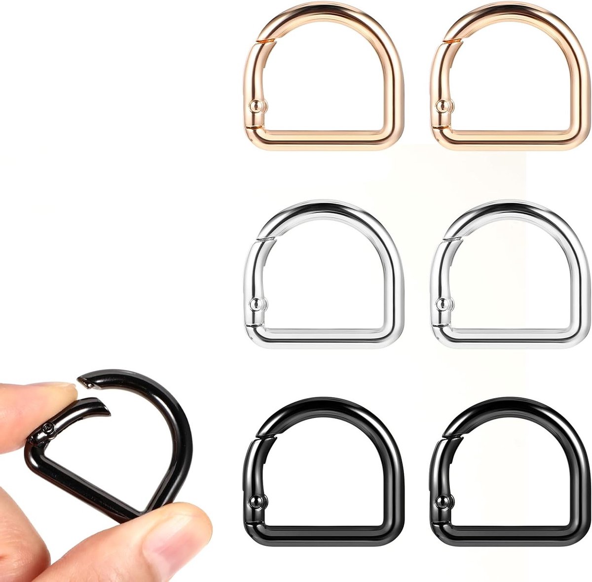6 Stuks D-Ring Karabiners - Metalen Sleutelhanger D-Ringen voor Schoudertas, Hardware Clips en Huisdier Halsband Accessoires