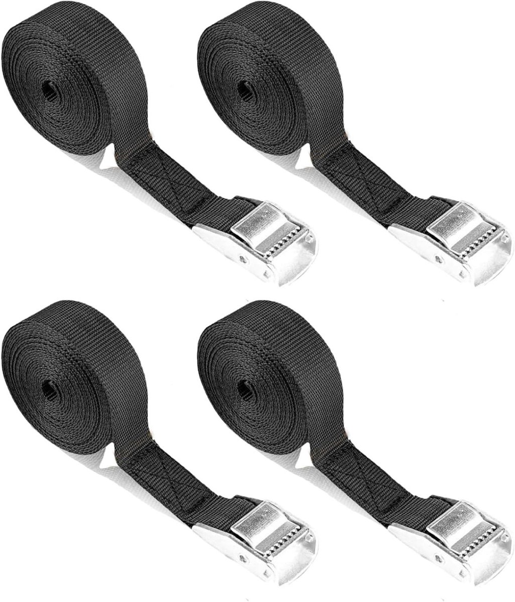 Spanbanden Set - Sjorbanden Vastzetbanden - Bagage Vervoeren - Snelle Klemgesp - 4x 1 Meter - Zwart