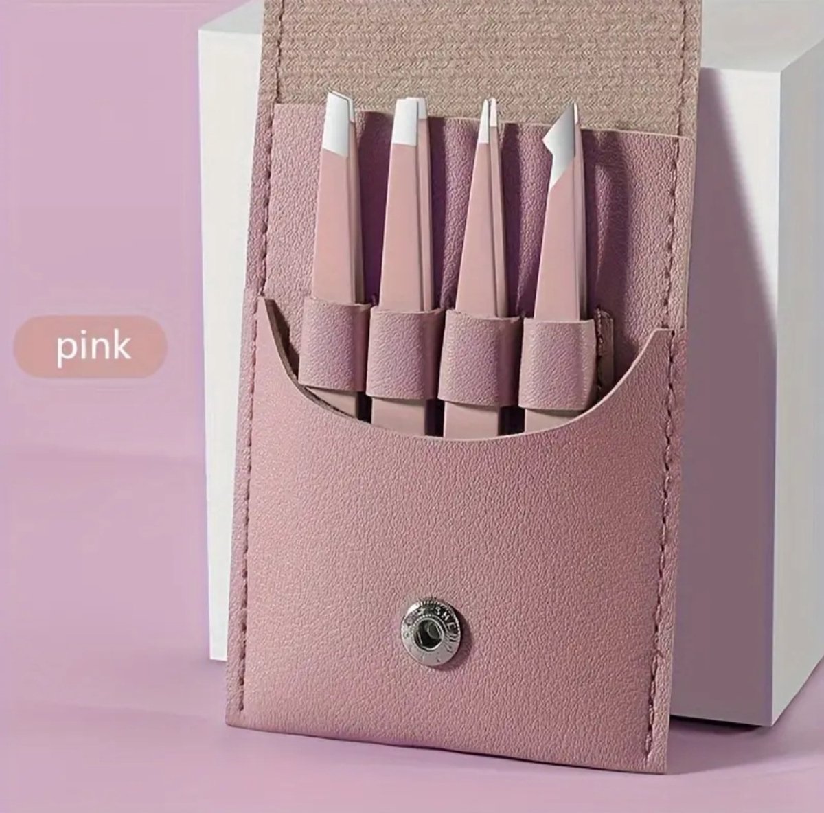 Pincet Epileer Set - Tweezers - 4-Delig - Pincet - Lederen opberg etui - Roze