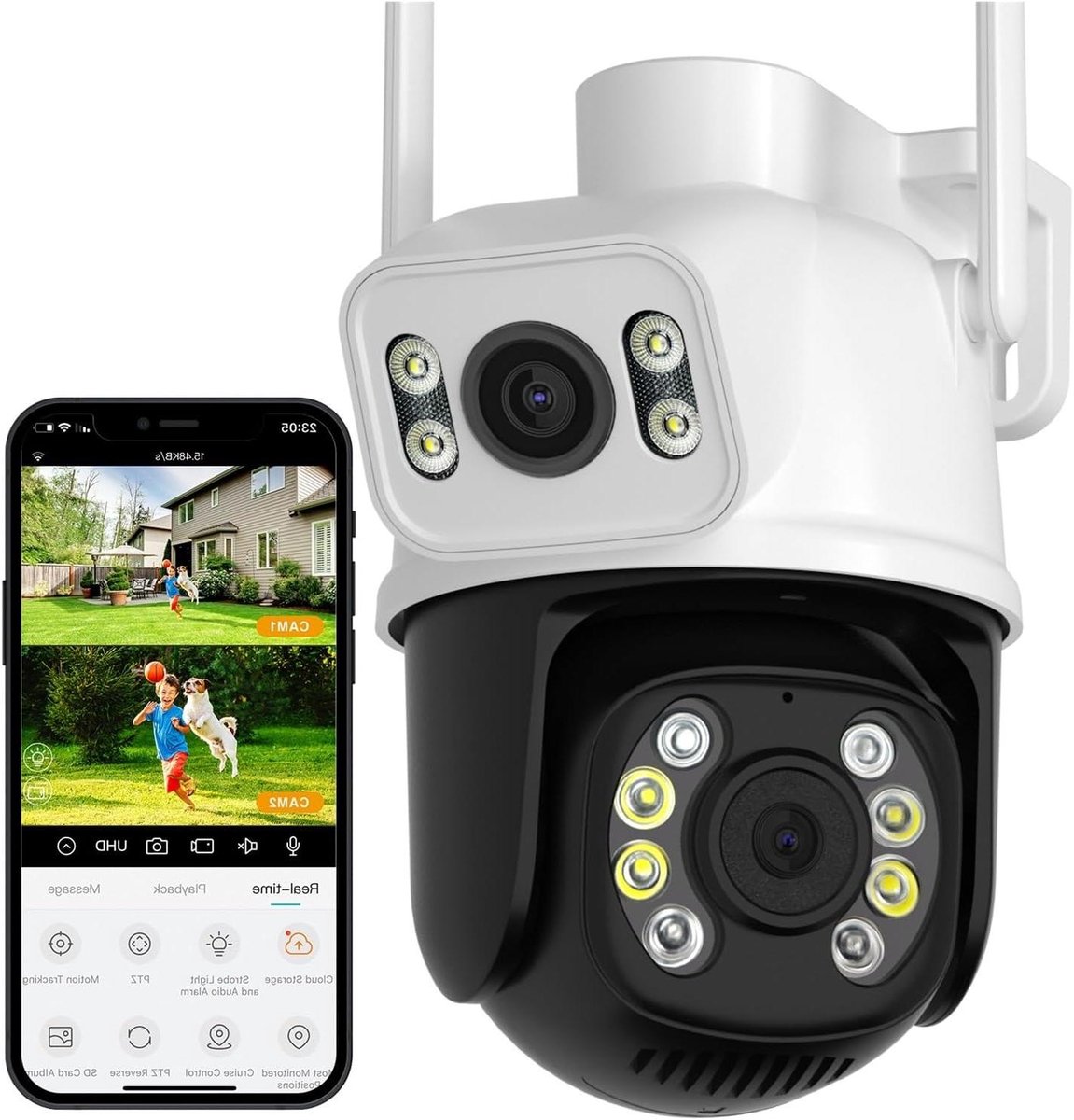 Beveiligingscamera - IP-camera WiFi - Huis Beveiligen - Dubbele Lens Kleuren Nachtzicht - 6MP - Wit