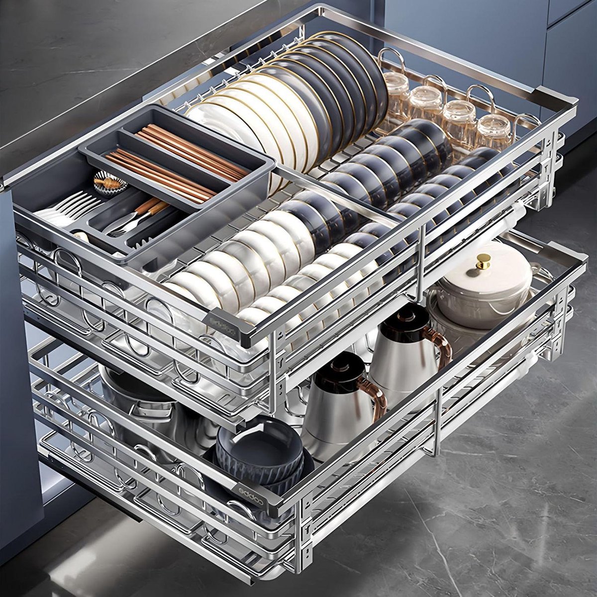 Uittrekbare Kastplanken - Schuifrek Ovenrek - Keuken Opbergen - 2-Laags Ontwerp - 47 cm Diep - Zilver
