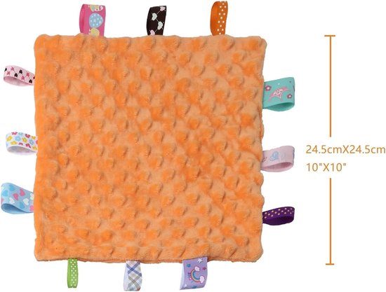 Babyddekens - Sensorische deken Knuffeldeken - Baby comfort - Zachte stof - 24 x 24 cm - Dino+Oranje — afbeelding 4
