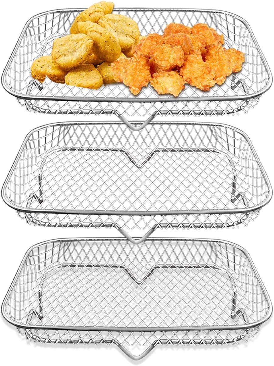 Stapelsysteem voor Airfryer met 3 Laag Rvs Bakplaten - Multi-Layer Dehydrator Rack voor Bakken en Roosteren