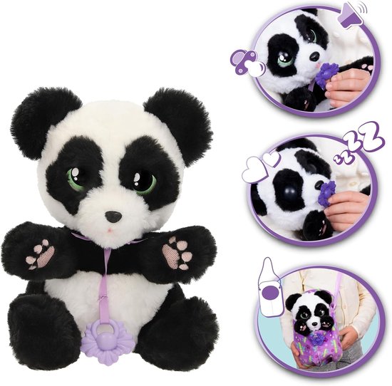 Pluche Panda - Knuffel Dier - Spelen en Knuffelen - Interactieve Oogjes - 24 cm - Paars — afbeelding 4