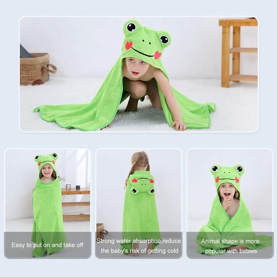 Hooded Handdoeken voor Baby's met Dierengezicht Extra Groot voor Jongens en Meisjes Perfect Baby Shower Cadeau 0-7 jaar, Kikker — afbeelding 2