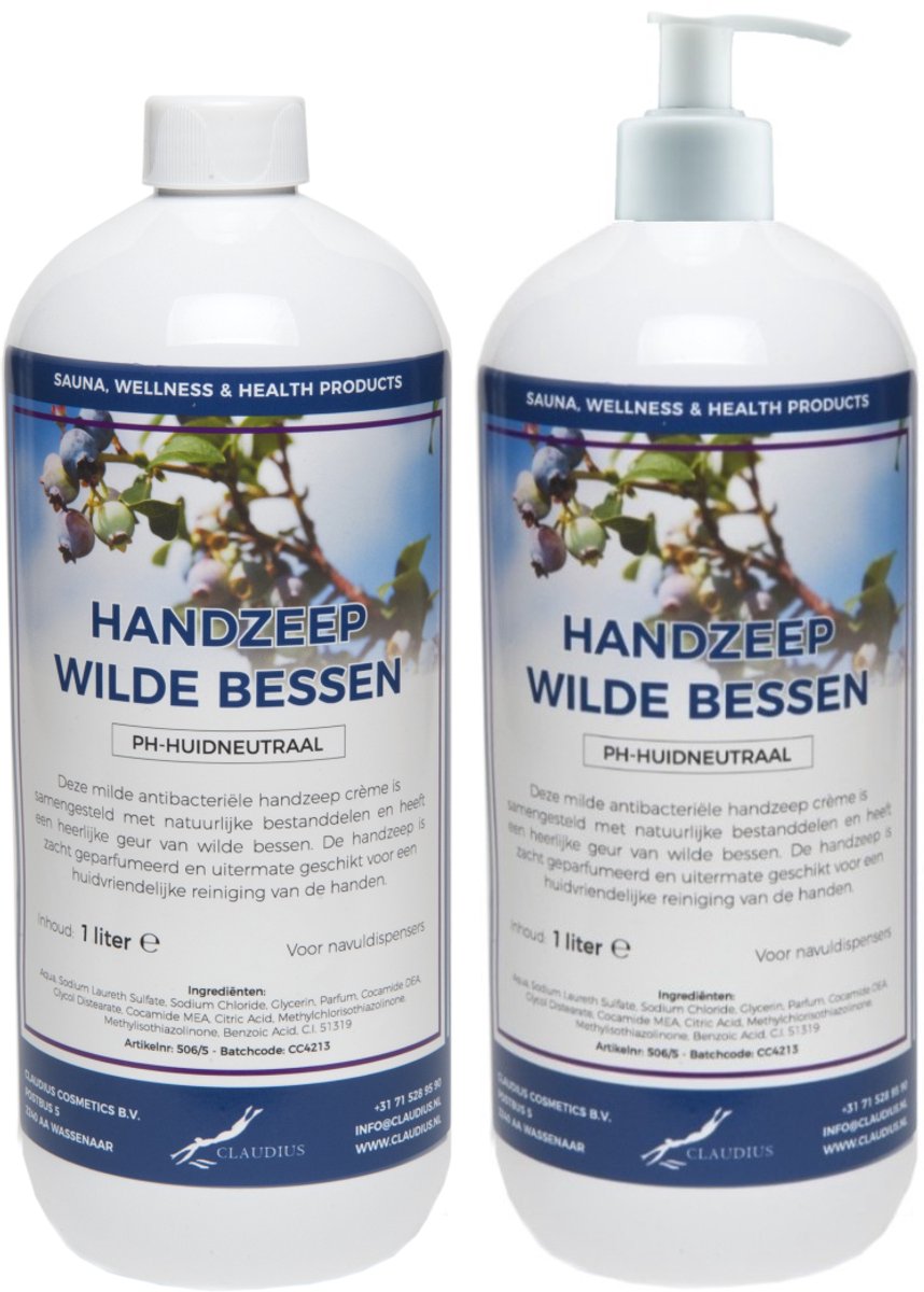 Handzeep Wilde Bessen 1 liter - set van 2 stuks - met gratis pomp - Voordeelverpakking