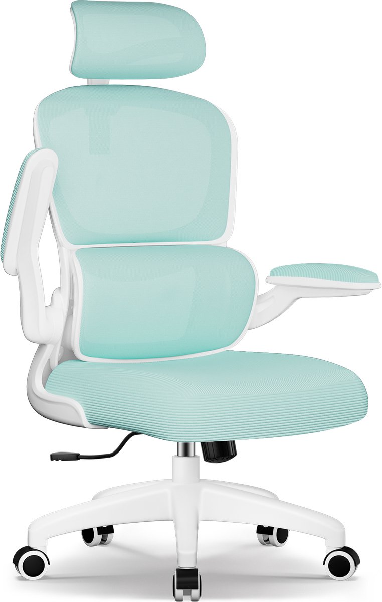 Fukstern bureaustoel-ergonomische bureaustoel voor volwassenen - Inklapbare armleuning - Extra groot en breed - Max. kanteling 135° – Cyaan