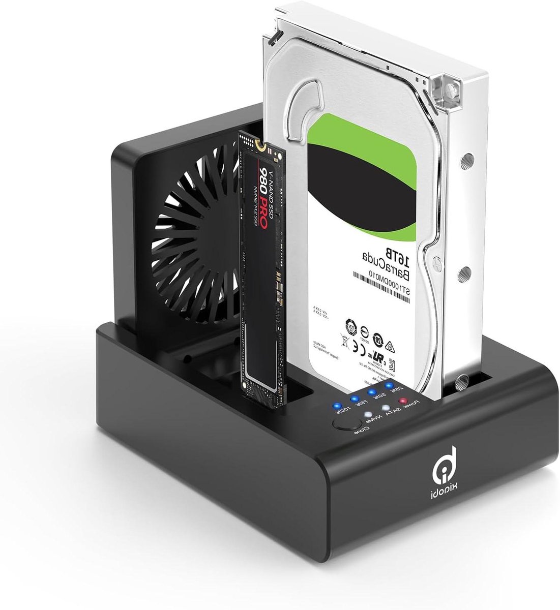 M.2 NVMe & SATA HDD Docking Station, 10Gbps USB3.2 Gen2 SSD Cloner for M.2 NVMe SSD + SATA 2.5""/3.5"" HDD Converter, Offline Cloning, Tool-free, Cooling Fan