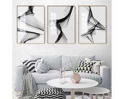 WMLBK Set van 3 wandschilderijen, abstract, zwart en wit, grijs, modern, Nordic wandafbeelding, design-poster, decoratie, muurkunst, schilderij, zonder lijst, 60 x 80 cm