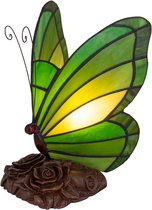 Tiffany Vlinder - Groen - H 24 cm - Glas in lood - Vlinderlamp | RORUVERA