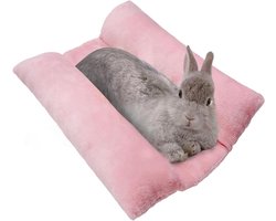 MEWTOGO 15,7 x 14 inch konijnenbed, verdikt zacht knuffelig konijnenbed, knuffelkussen pluche mat met katoenen ligkussens, kleine huisdier flop mat voor kooi slapen binnen, roze