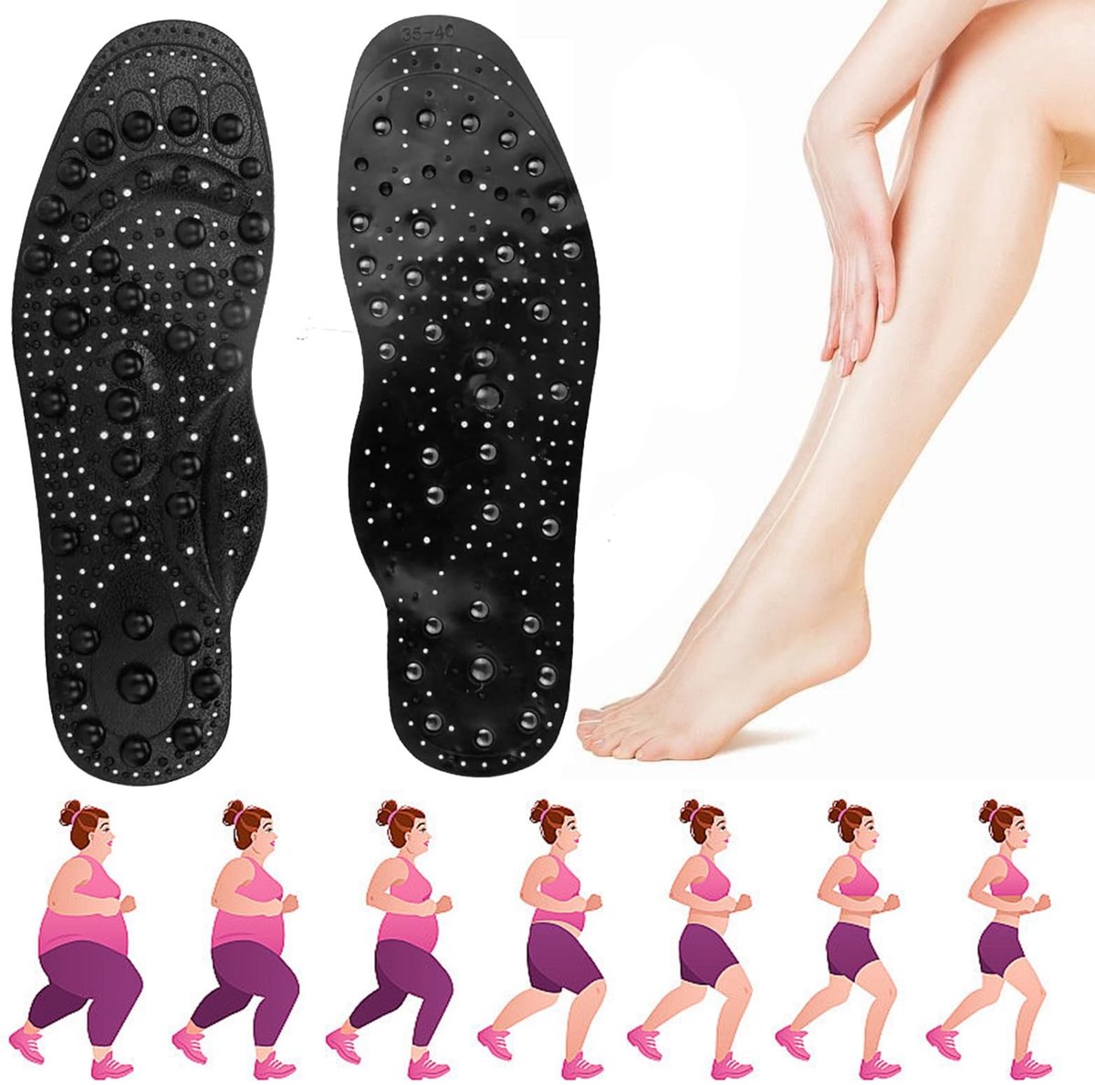 Brenzoos - Magnetic Insoles - Orthopedische Inlegzolen - Verlicht Pijn - Formaat 41-46 - Acupressuur - Verbeter Bloedcirculatie - Geschikt voor Mann..