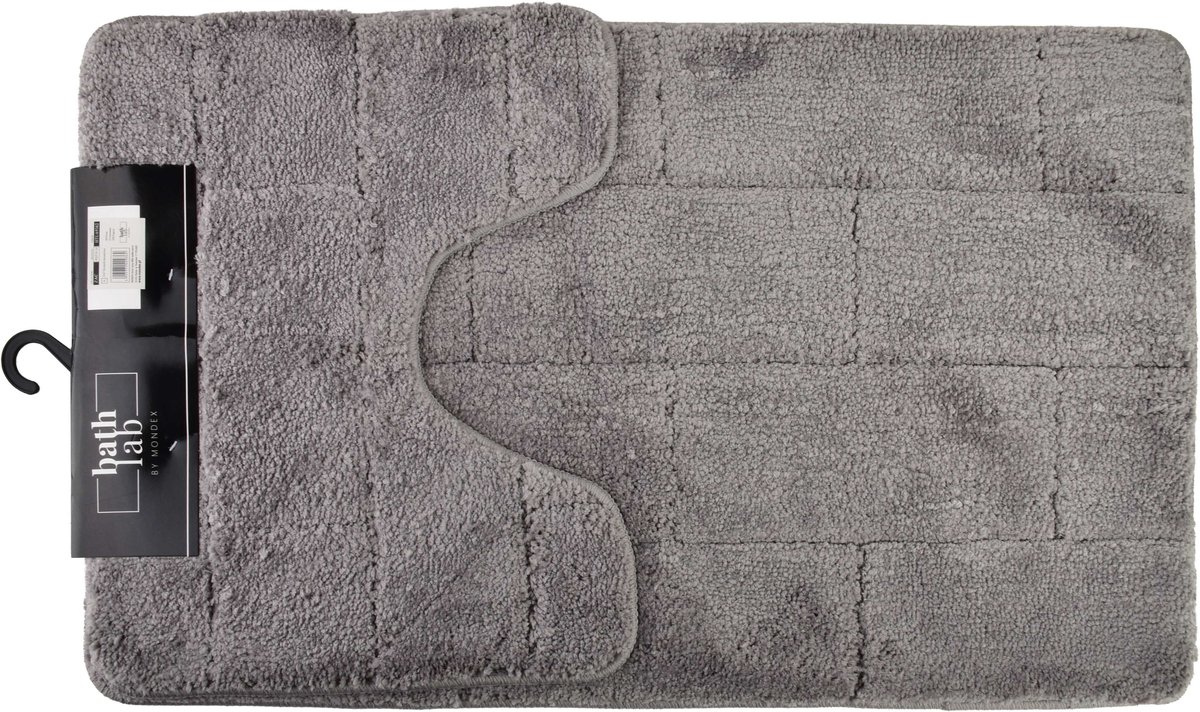 Mondex - ZAC Set van 2 Badkamerkleden 50x37/50x80cm - Badkamermat - WC mat - Toiletmat - Anti-slip- Badmat - grijs