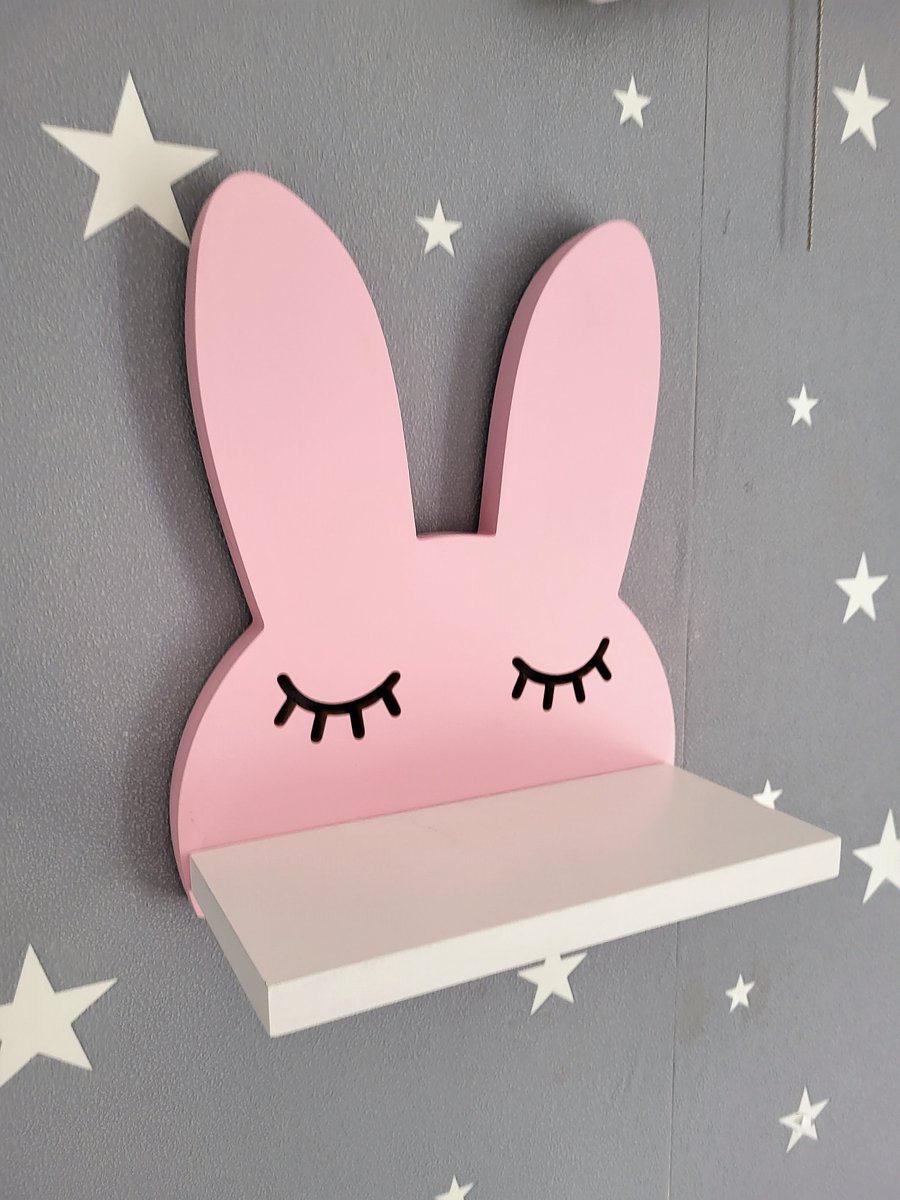 Wandplank Konijn voor Kinderkamer - Roze Oren & Oogjes