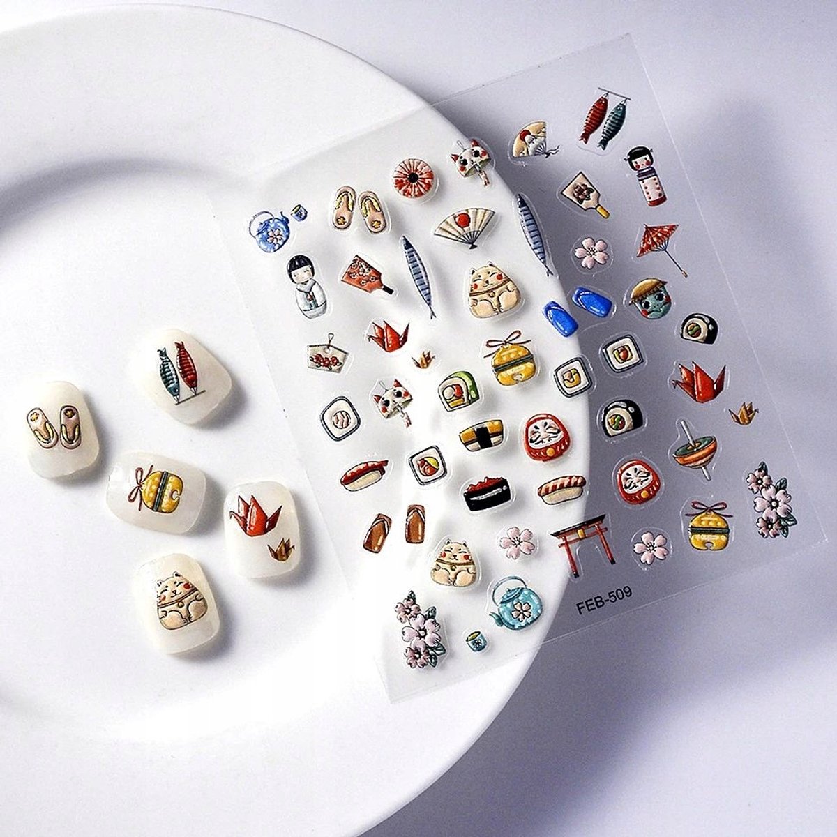 Frezarkowo TS-509 - 3D Nagelstickers - Sushi Motief - Zelfklevend - 9,5 x 8 cm
