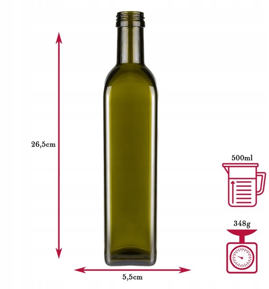 Bimberek Marasca - Fles voor Olie - 500ml - Olijfgroen - Dikke Glazen Flacon van Bimberek Marasca — afbeelding 3