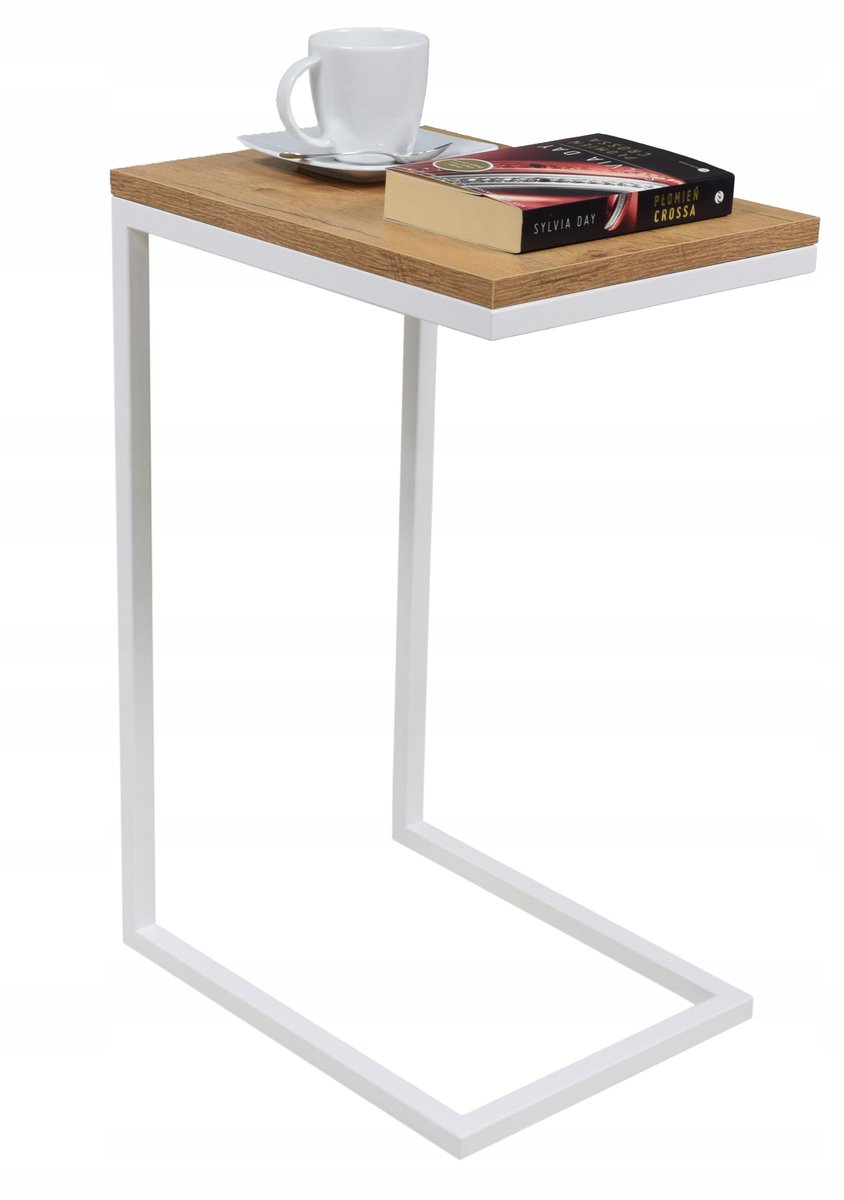 FutuStal Serie - Houten Bijzettafel - Wit Mat - Dąb Lancelot - Metaal Wit;Dąb