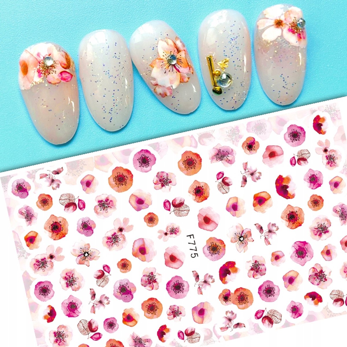 Frezarkowo F-775 Serie - Nagelstickers - Aquarel Bloemen - Zelfklevend