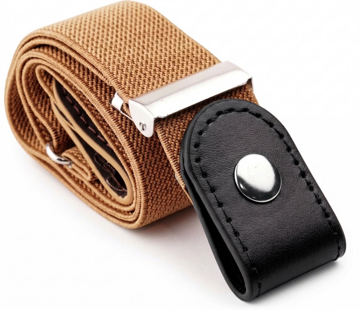 Ainy Elastische Riem zonder gesp voor dames en heren - caramel bruin gespvrije riem voor jong en oud