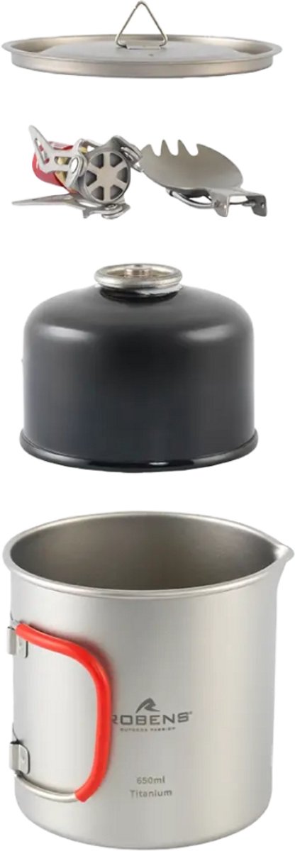 Robens Fire Wisp Solo Kookset UL - Kookset - Ultralicht - Titanium - Compact - Gascartridge opbergbaar — afbeelding 3