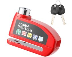 Alarm Schijfrem Slot - 110dB Hoog Volume - Waterdicht - voor Motor, Scooter, Fiets - Anti-Diefstal - Sleutelloos Sluiten - Aluminium Legering - rood