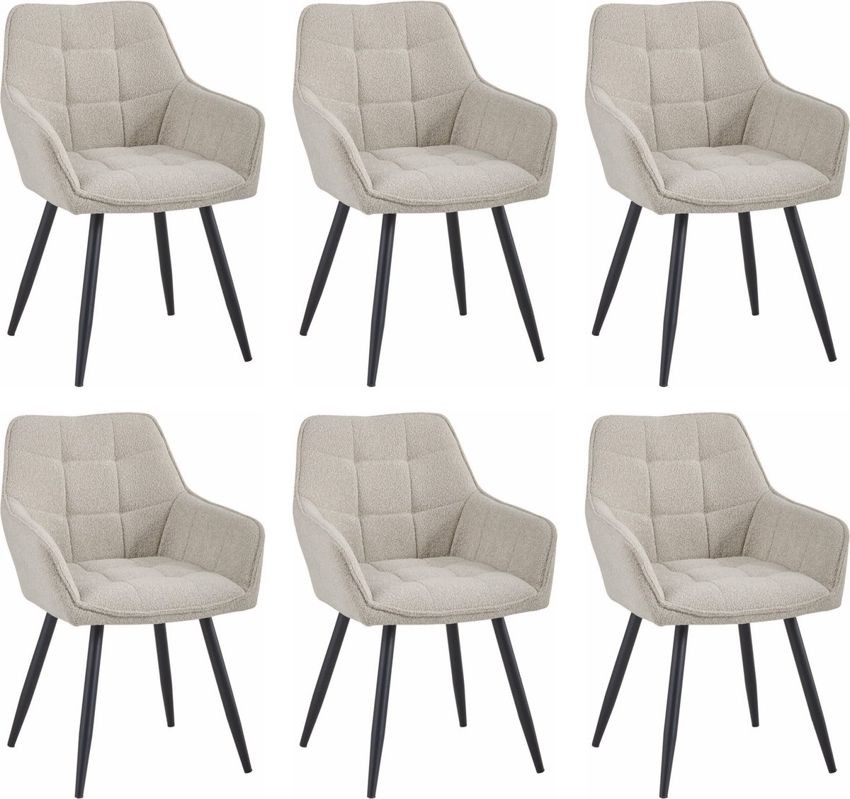 Colenis® - Oriana Eetkamerstoel - Set Van 6 - Beige - Bouclé - Industrieel