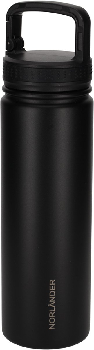 Norländer Thermofles Hamar 700 Ml - Rvs Dubbelwandige Drinkfles met Draaghengsel en Karabijnhaak - Zwart