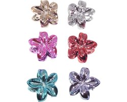 Haarklemmetjes bloemetjes glanzend diverse kleuren set van 6 stuks.