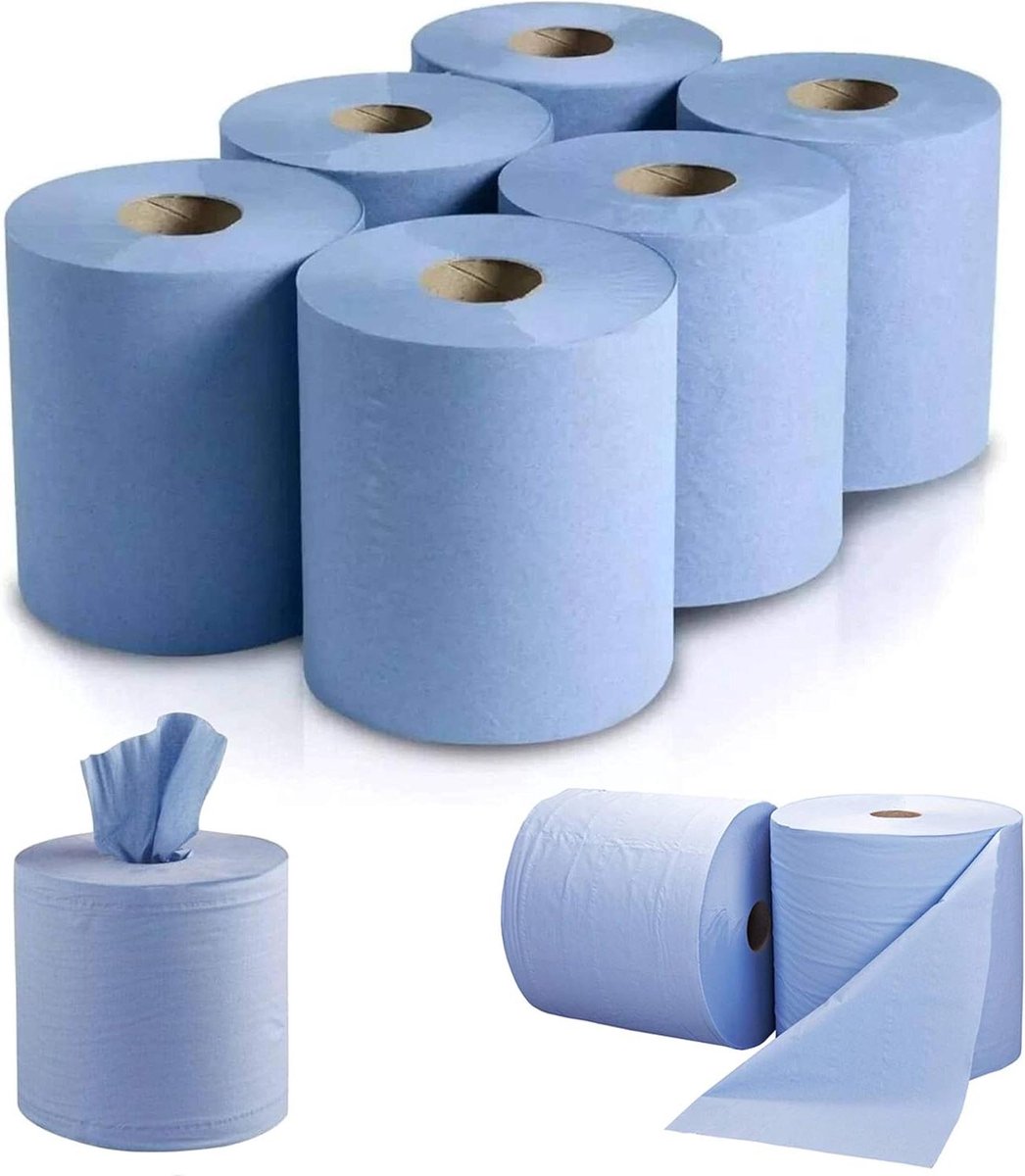 Papieren handdoeken - Keukenrolrollen - Hygiënisch reinigen - Gemaakt van gerecycled papier - 6 rollen 110m - Blauw