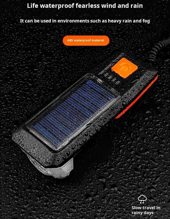 120dB Hoorn - Multifunctionele Fietsvoorlamp - Zonne & USB Oplaadbaar - Hoge Helderheid - Fietslamp - Koplamp fiets - Fietslampjes - Fietslichten - rood — afbeelding 3
