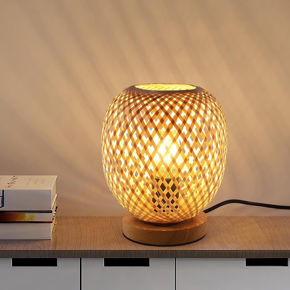 Natuurlijke bamboe lamp D21cm - Dimmer - Scandinavische stijl met E27-fitting - Eco-design