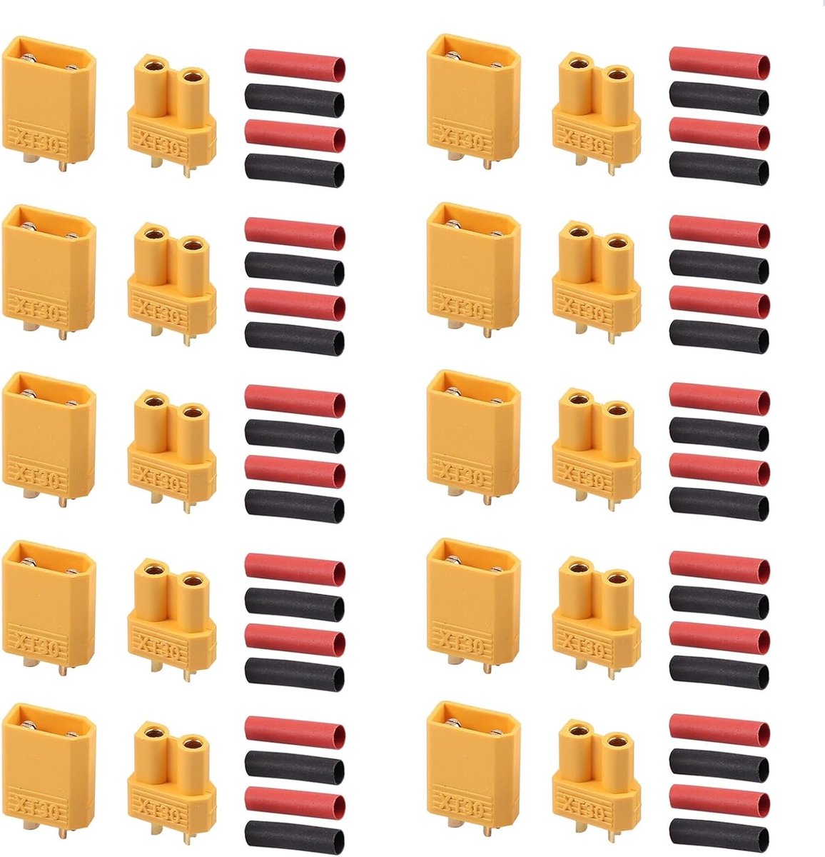 10 Paar XT30 Batterijsockets voor RC Lipo Batterij - Male en Female 2-Pin Connectoren in Geel voor Betrouwbare Verbindingen