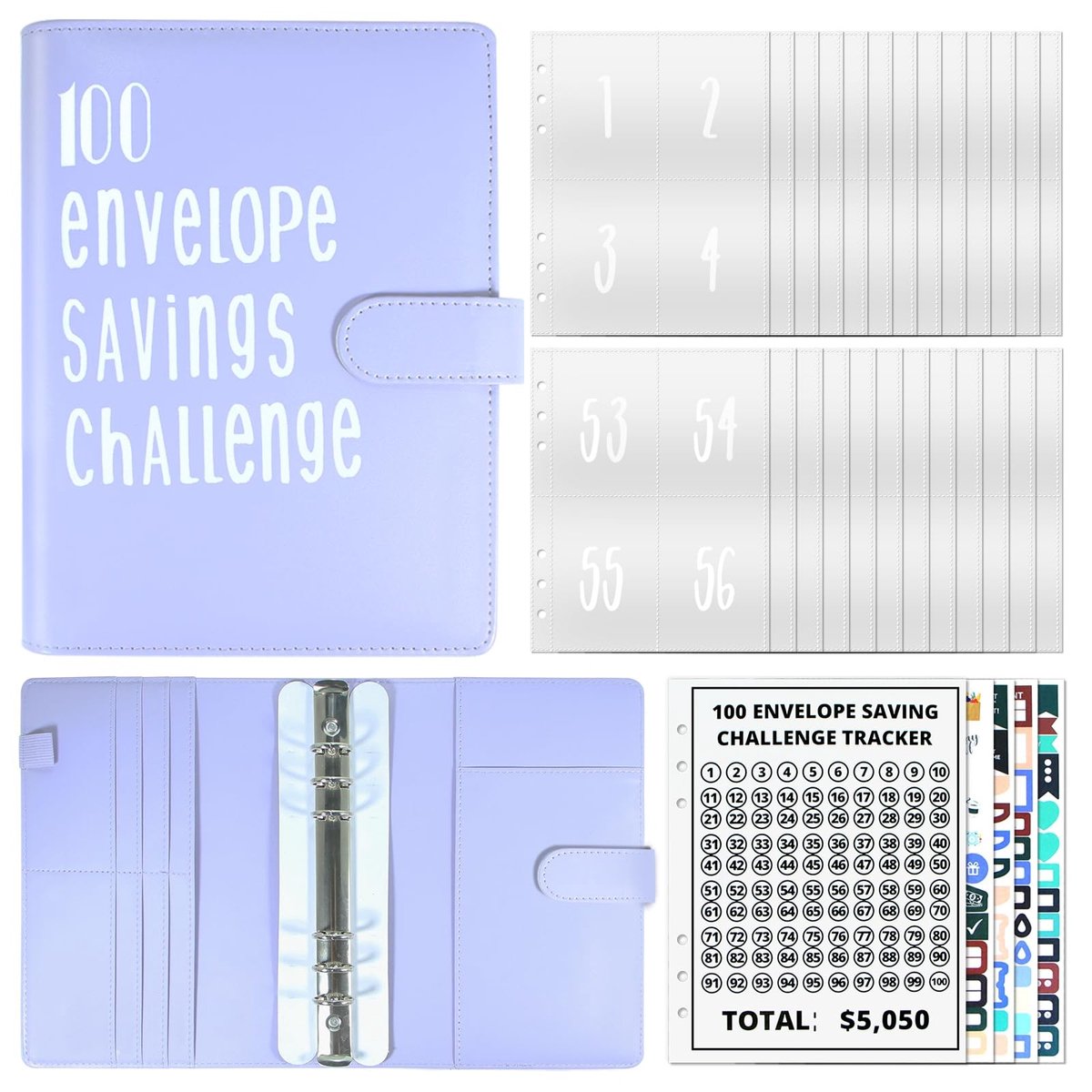 Cosensi - 100 Envelopes Challenge - Budget Planner - A5 Formaat - Geldbesparing - Budget Binder met Stickers - Geschikt voor Koppels en Kantoor