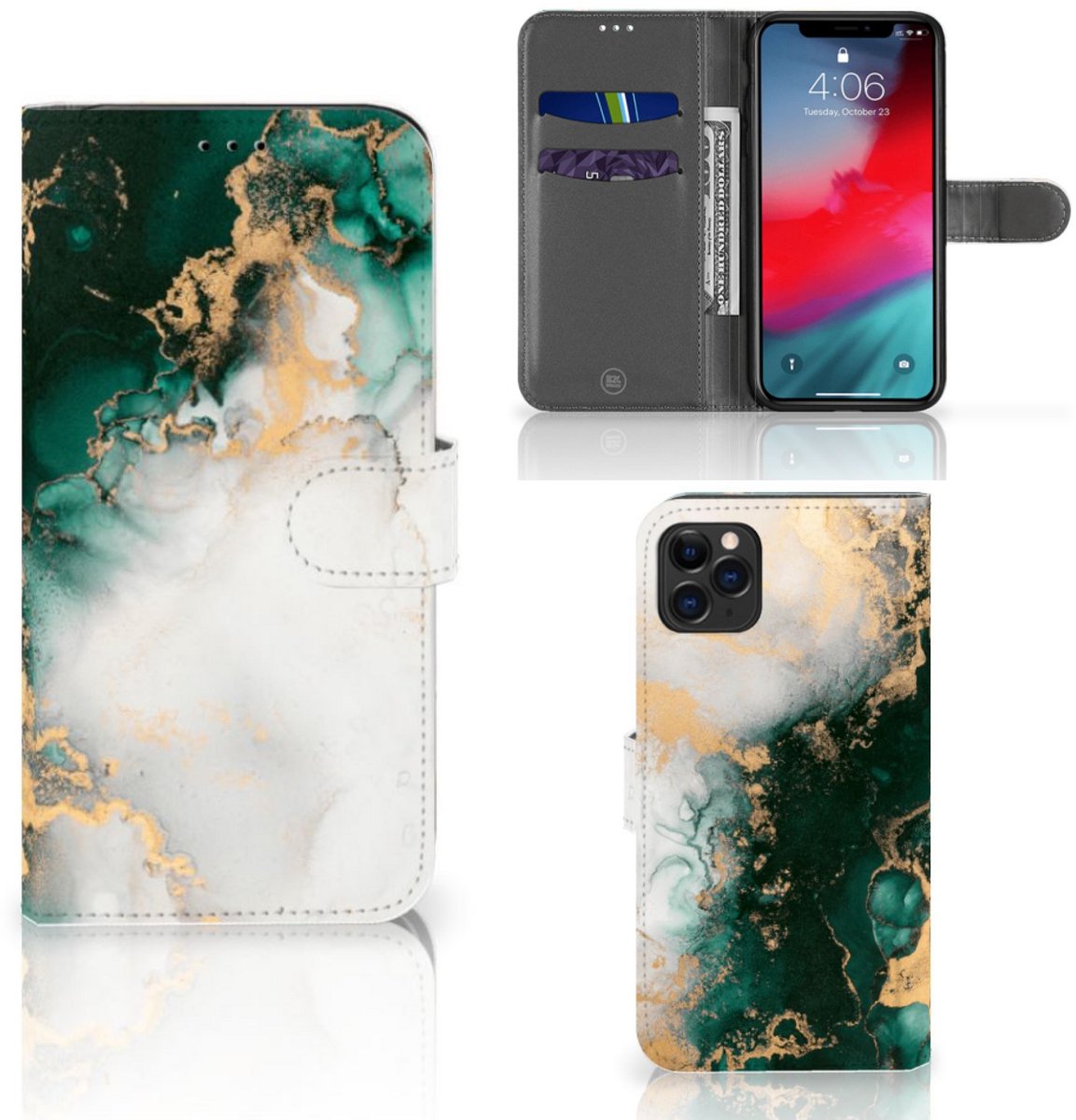 Bookcase voor Apple iPhone 11 Pro Max Marmer Groen