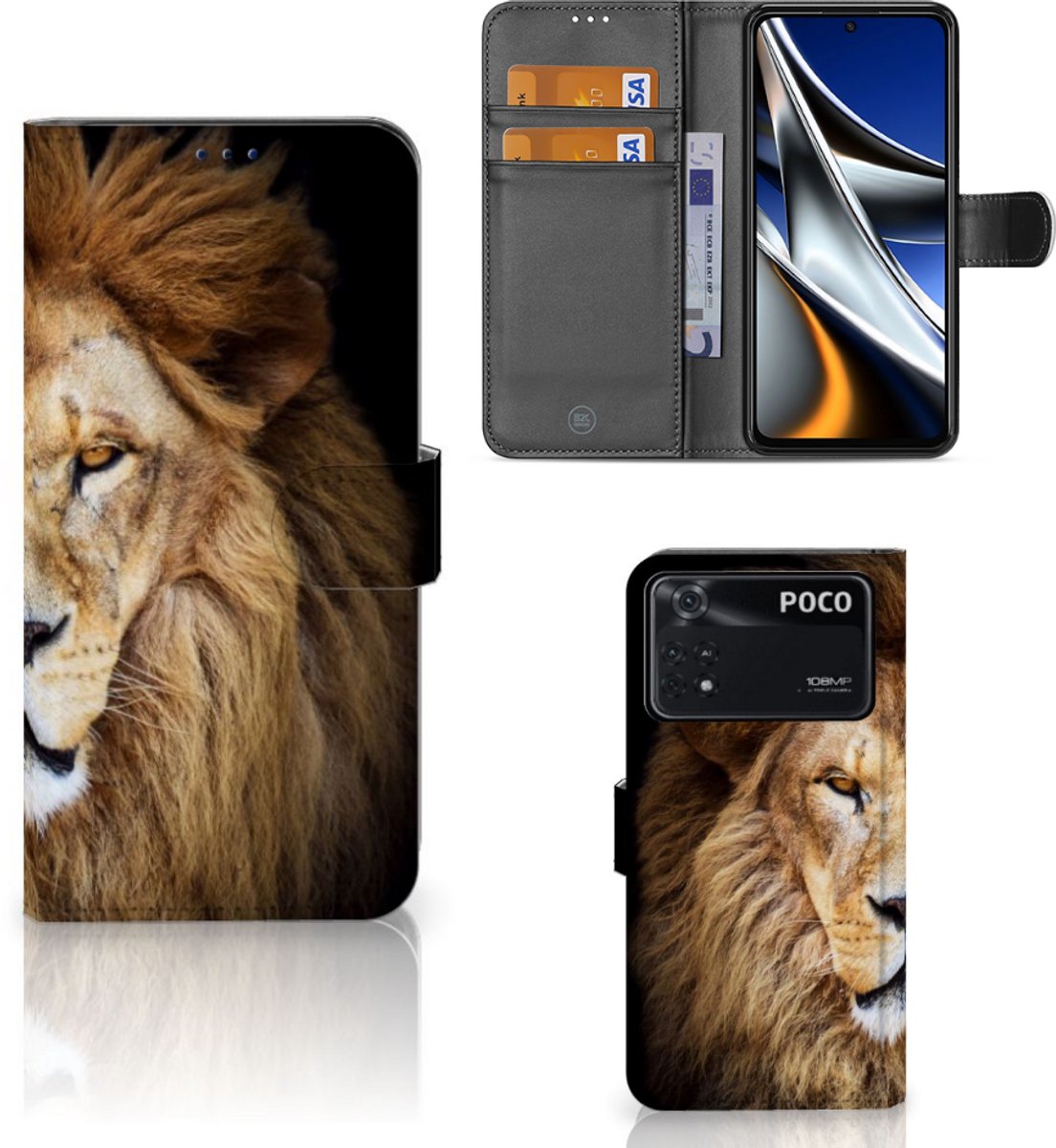 Xiaomi Poco X4 Pro 5G Telefoonhoesje met Pasjes Leeuw