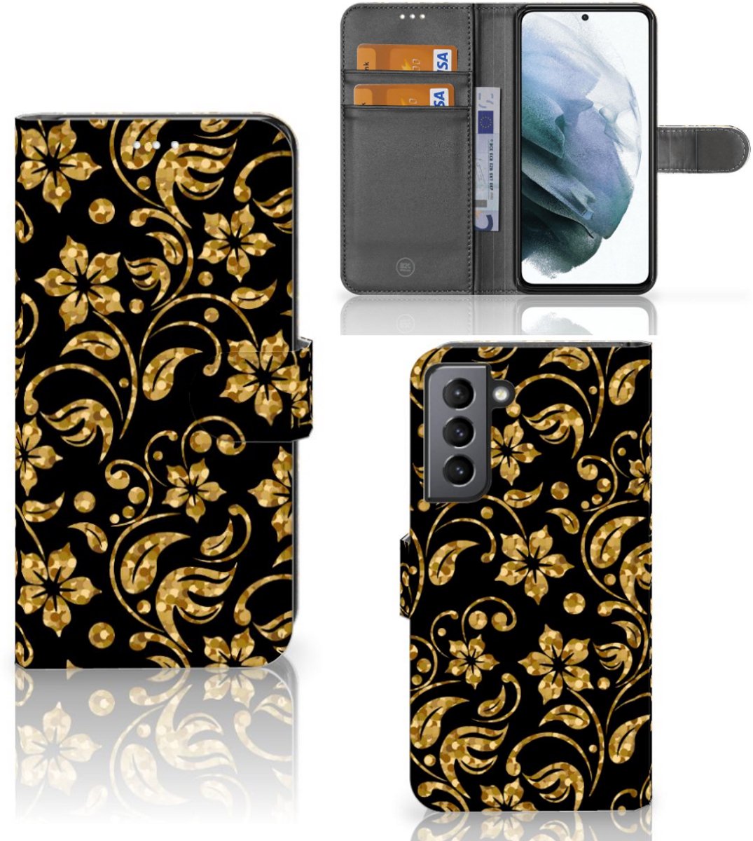 Samsung Galaxy S21 FE Hoesje Gouden Bloemen