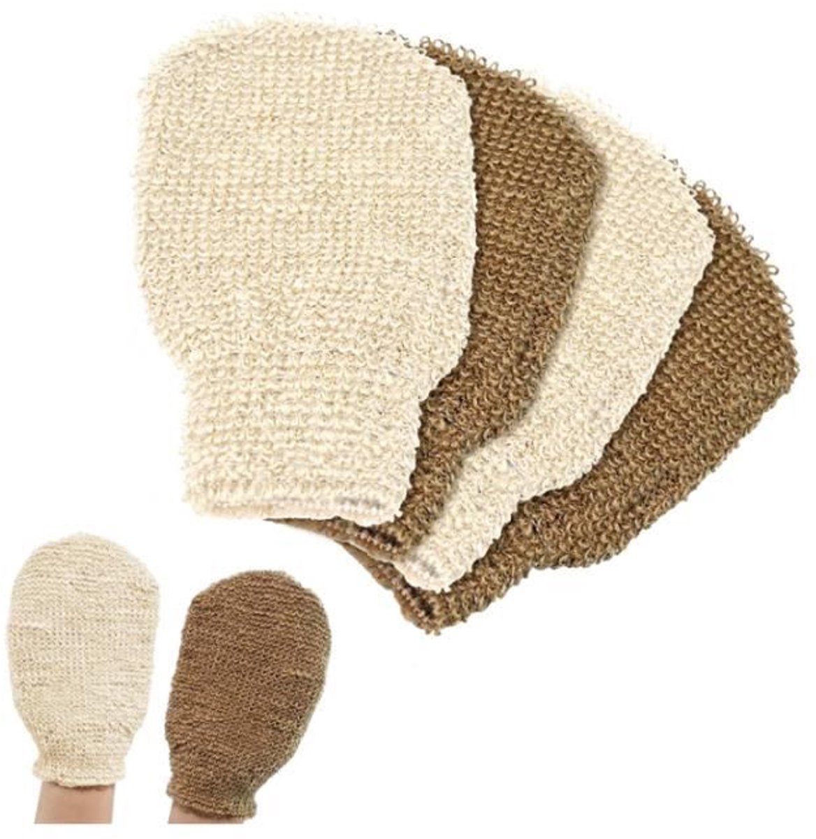 Exfoliërende handschoenen - 4 stuks - Wasbaar - Bodyscrub - Vezels
