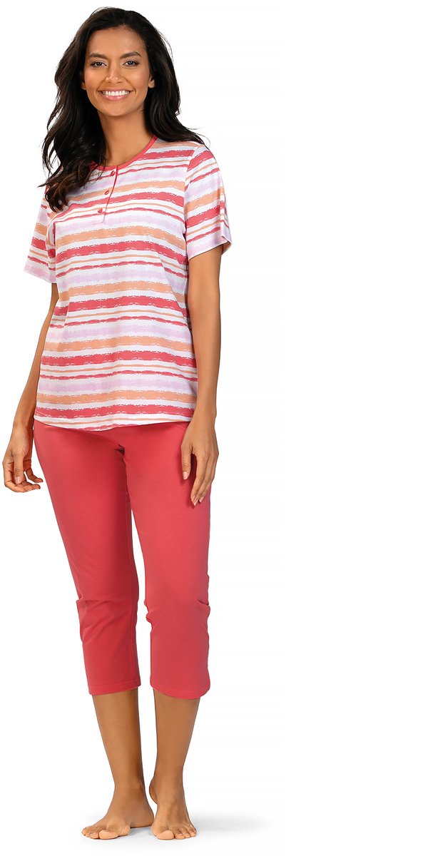 Comtessa Pyjama ‘Cool Pink Stripes’ - Dames Nachtmode - Korte Mouw - Roze