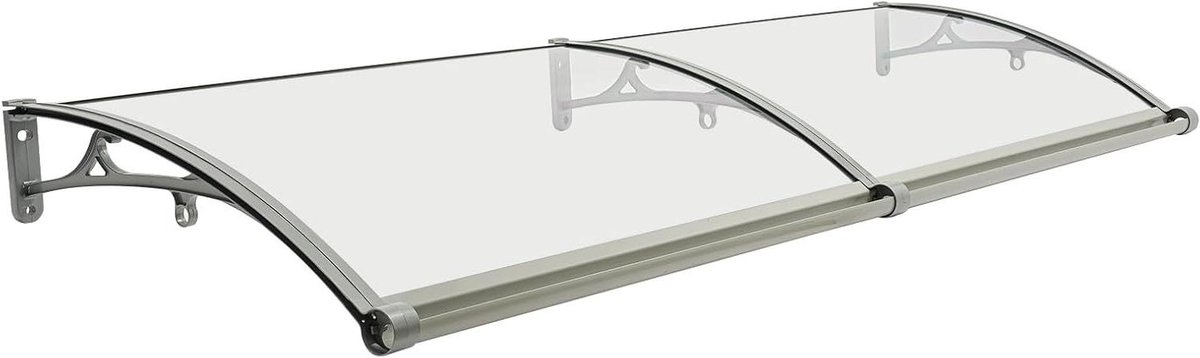 Voordeur Overkapping - Regenscherm Luifel - Bescherming Buiten - Sterke Aluminium Constructie - 200x60 cm - Helder Zilver