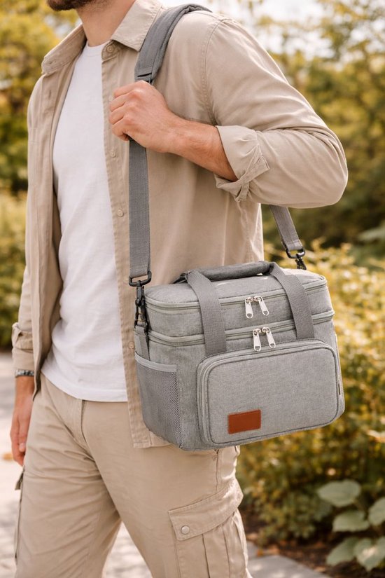 Ceruzo Koeltas 14L – Geïsoleerde Lunchtas – Dubbel Compartiment – Grijs-23 x 20 x 30 cm — afbeelding 4